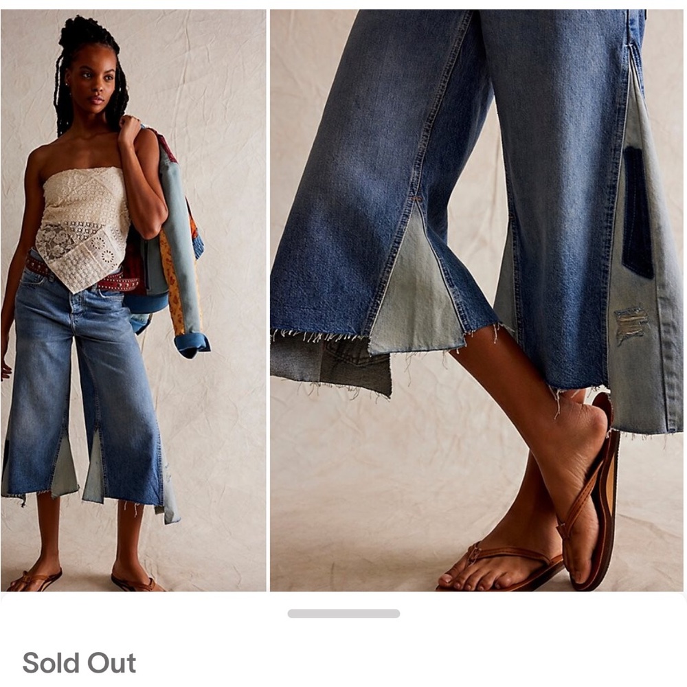 NWT 27L Free People We The Free Ripple Wide-Leg Pieced Cropped Jeans
